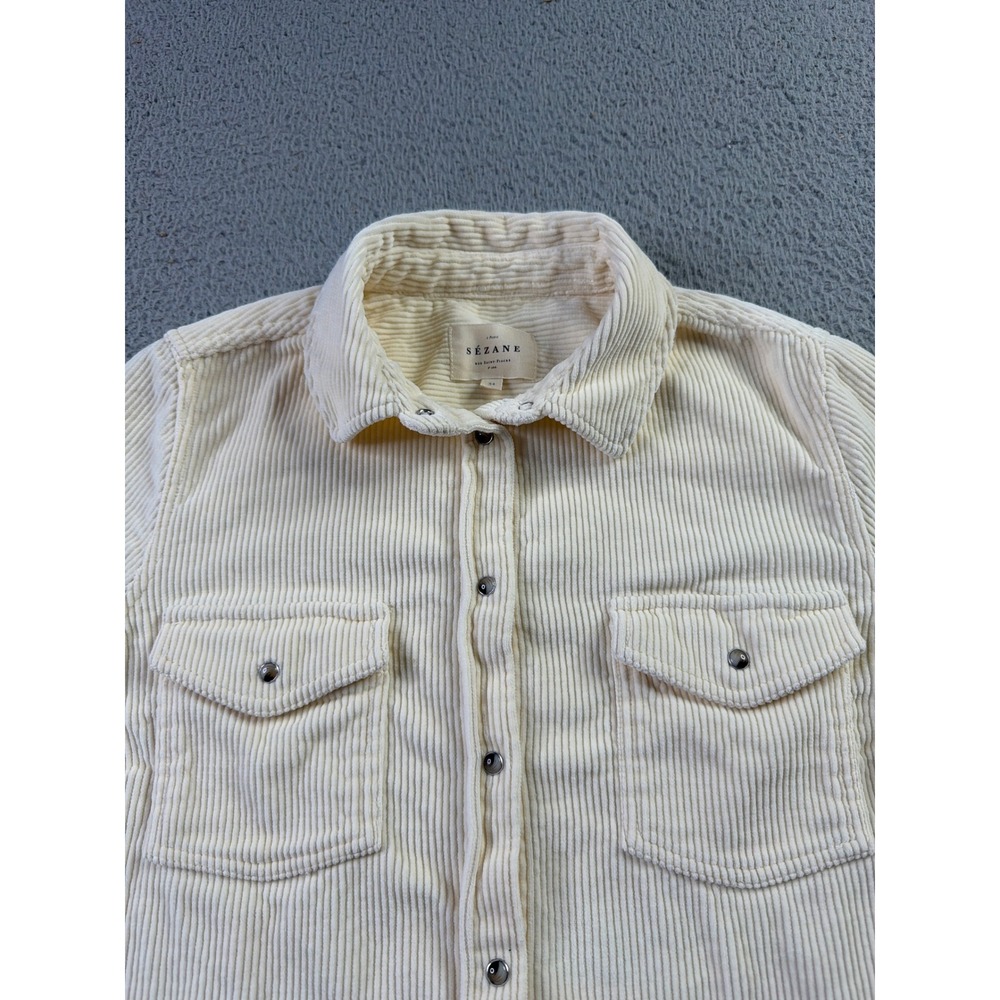 Sezane Ecru White Corduroy Button Down Shirt Organic Cotton Womens Size 34